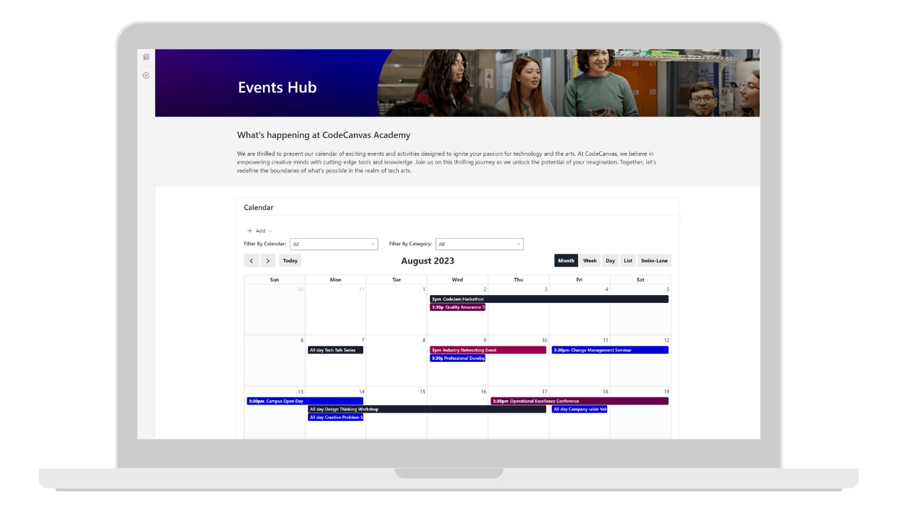 sharepoint site news roll up and calendar view custom development interface
