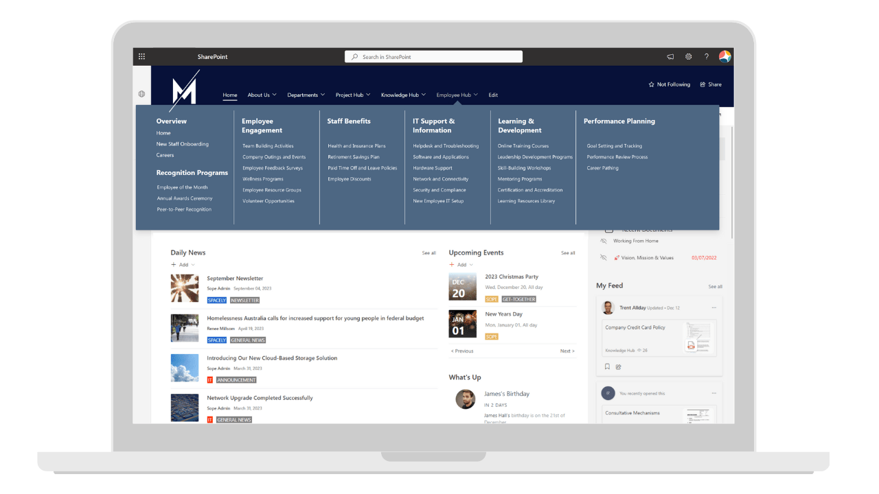 sharepoint online mega menu custom design example